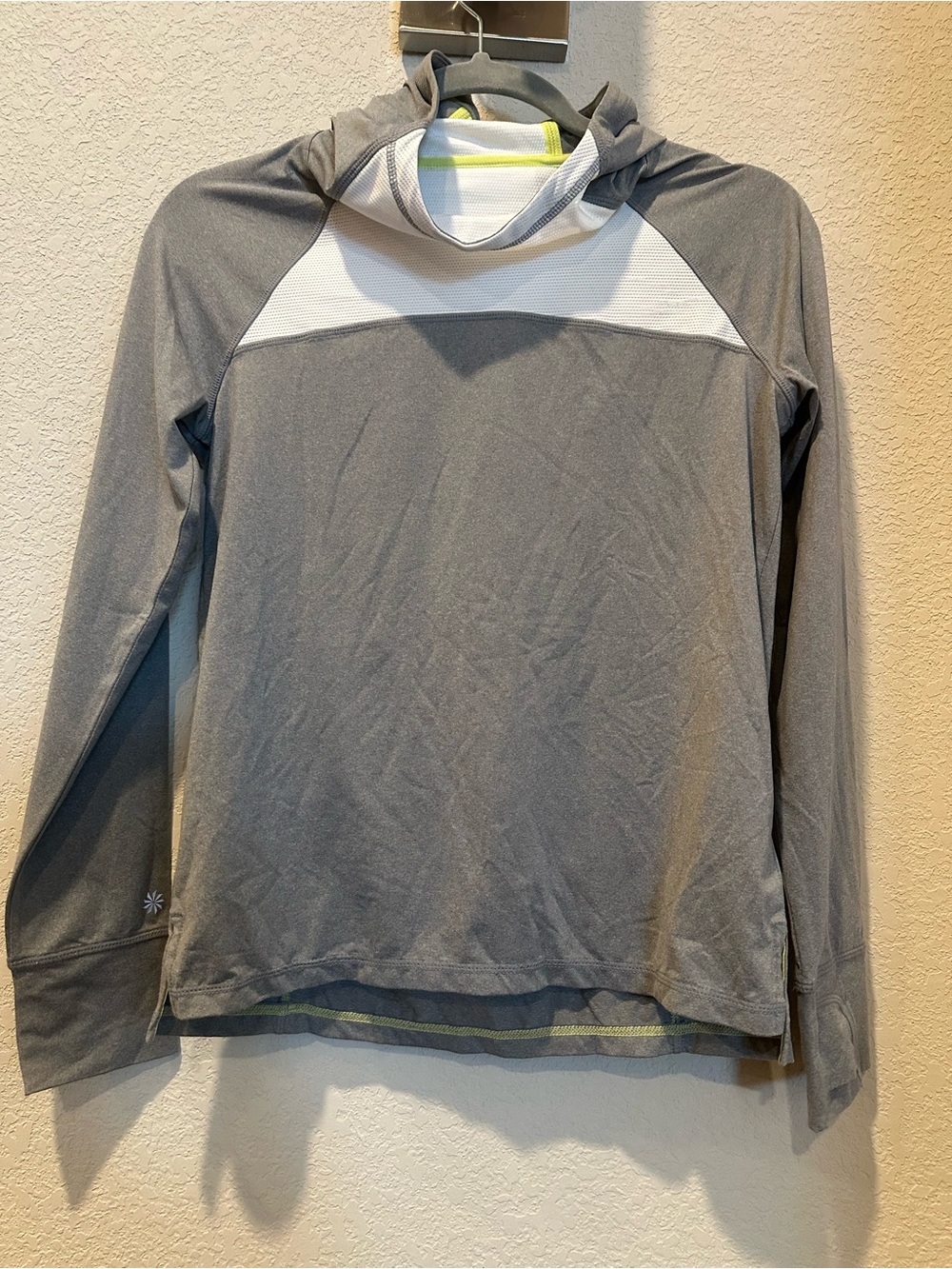 Athleta Gray and White Hooded Performance Pullover